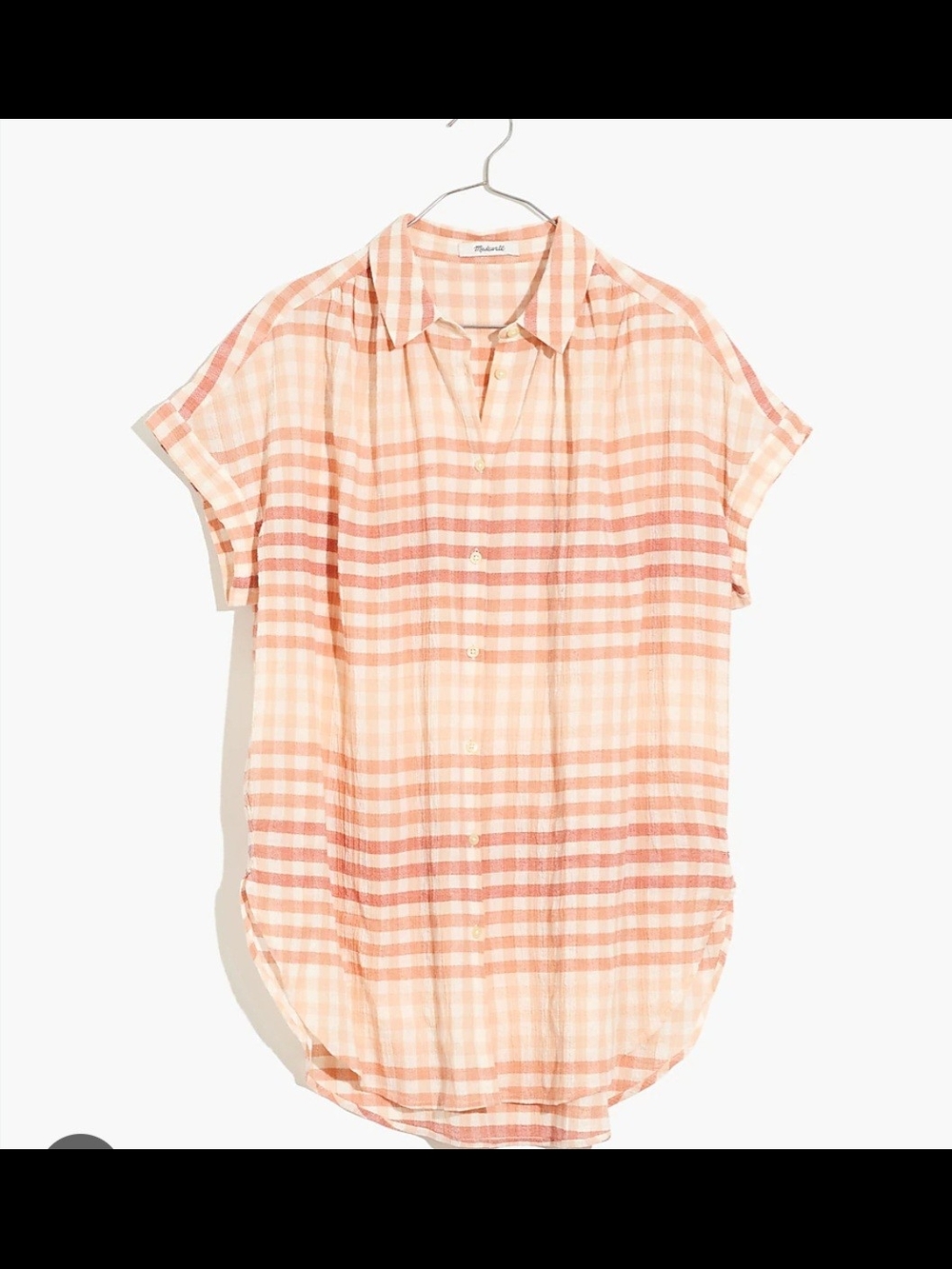 NWT Madewell Womens Peach Plaid Button-Front Shirt